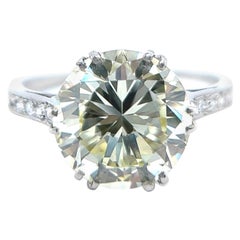 Art Deco GIA 4.18 Carats Round Brilliant Cut Diamond 18 Karat White Gold Ring