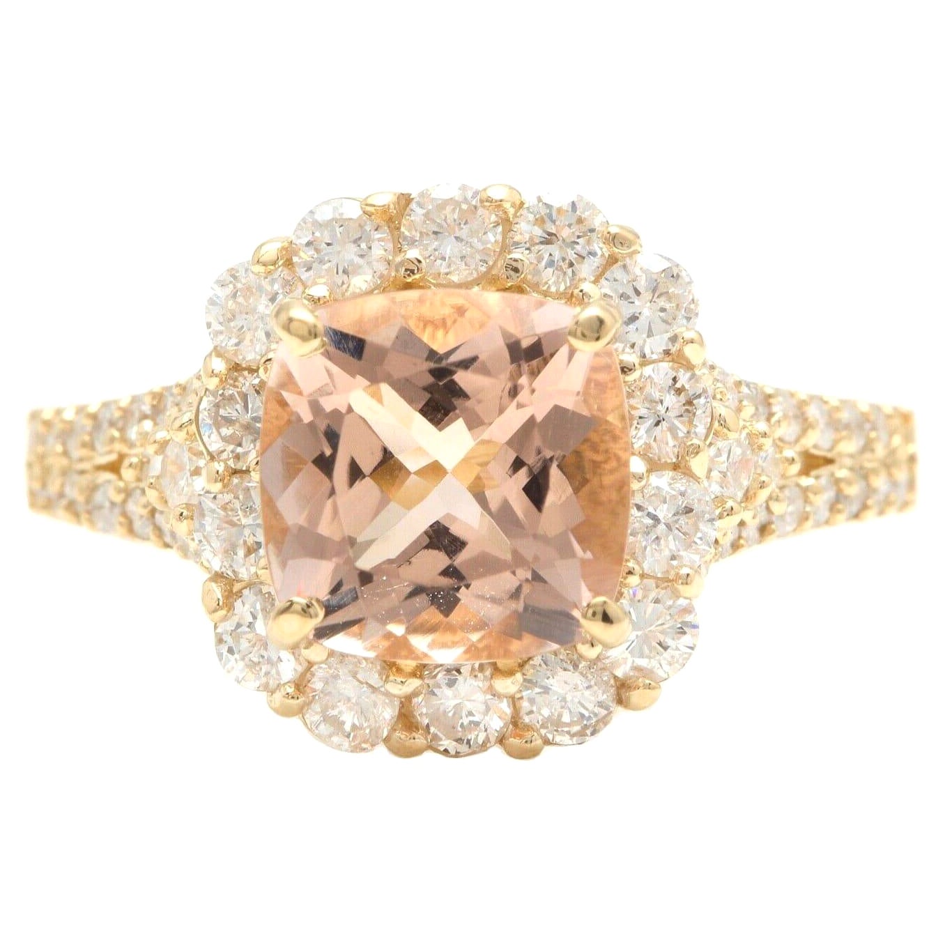 3,00 Quilates Morganita Natural y Diamante Anillo de Oro Amarillo Macizo de 14K