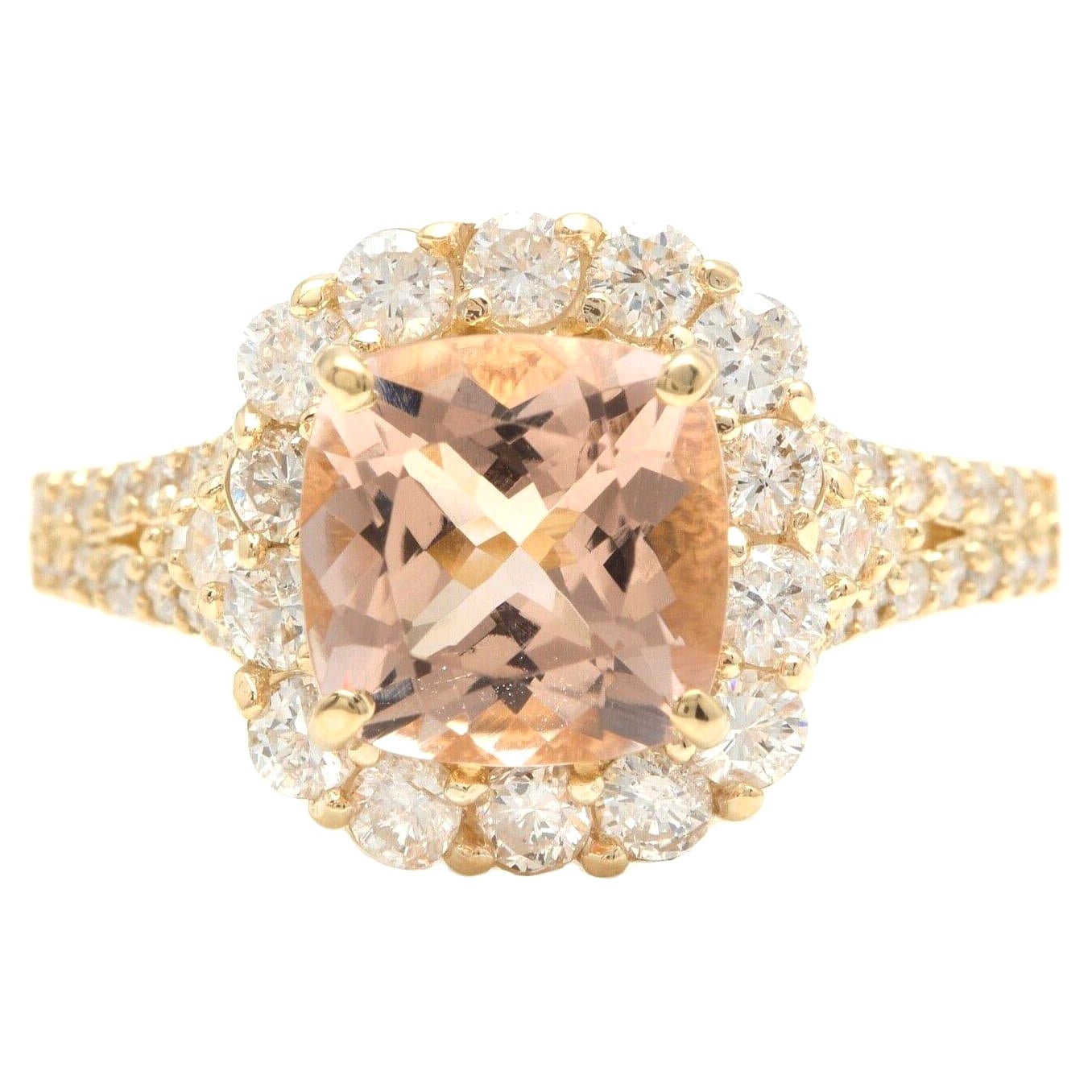 3.00 Carats Natural Morganite and Diamond 14K Solid Yellow Gold Ring