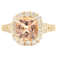 3,00 Karat natürlicher Morganit und Diamant 14K massiver Gelbgold Ring