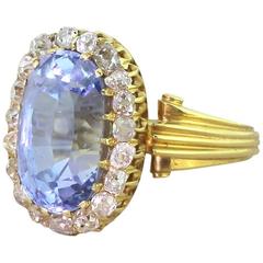 Art Deco 9.06 Carat Natural Madagascan Sapphire Old Cut Diamond Gold Ring