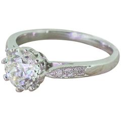 Art Deco 1.14 Carat Old Cut Diamond Platinum Engagement Ring