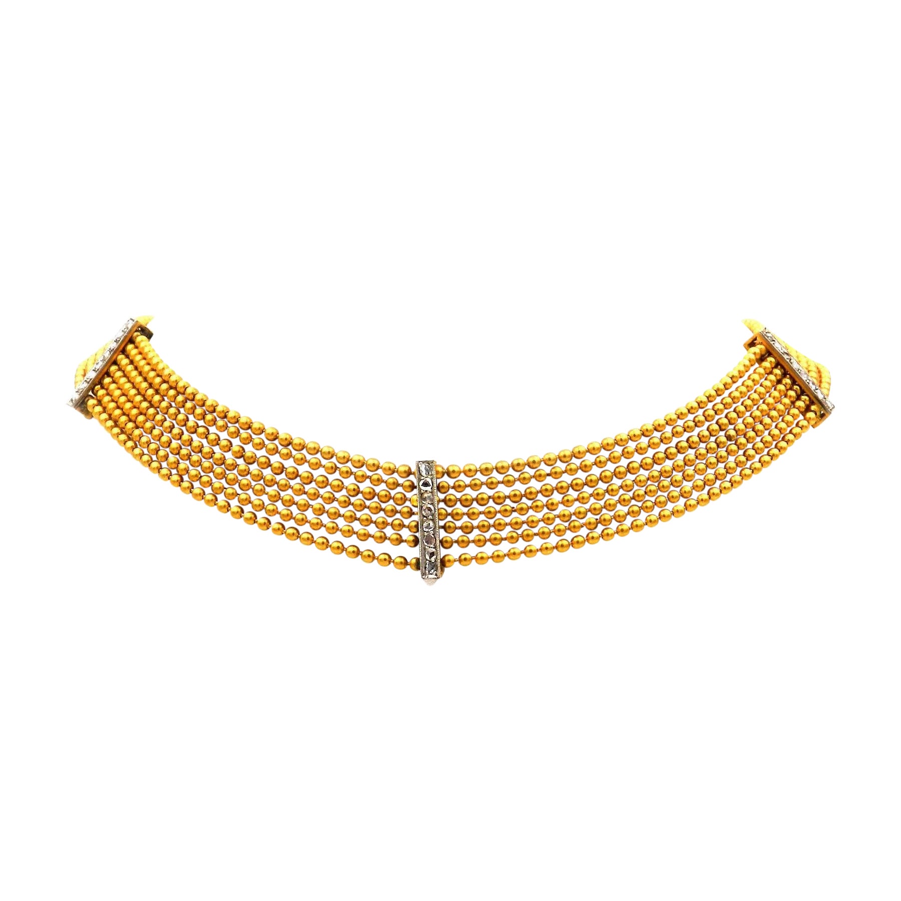 Art Deco 14K Gold Diamant Collier de Chien Choker Halskette, um 1910
