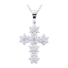 Diamonds, 18 Karat White Gold Cross Pendant Necklace