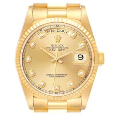 Rolex President Day-Date Yellow Gold Diamond Mens Watch 18238