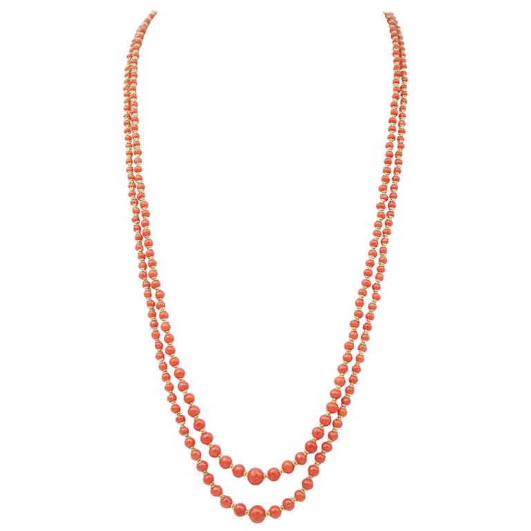 Coral, Multi-Strands Necklace For Sale at 1stDibs