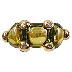 Pomellato Sassi Ring in Yellow Gold and Peridot Cabouchons and Diamonds