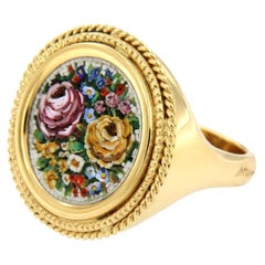 Anello con micromosaico artigianale italiano in oro giallo 18 carati