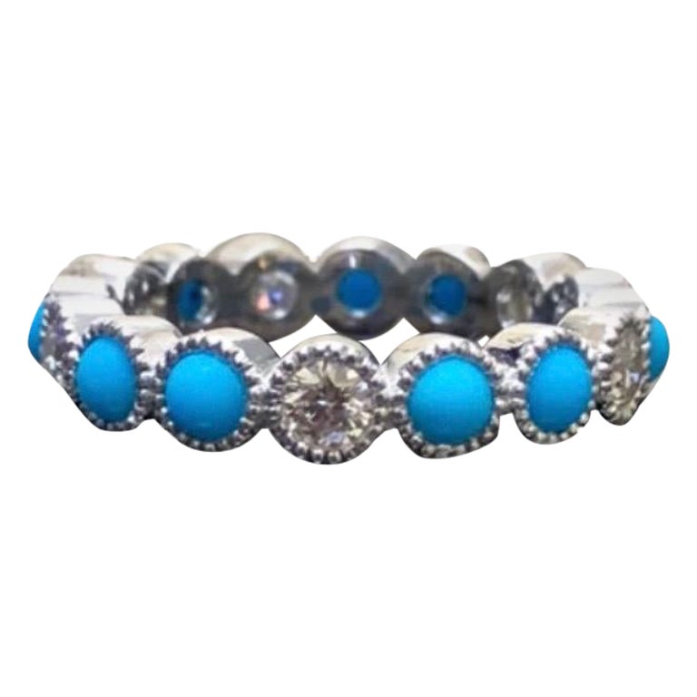 Handmade Platinum Sleeping Beauty Turquoise Diamond Eternity Band