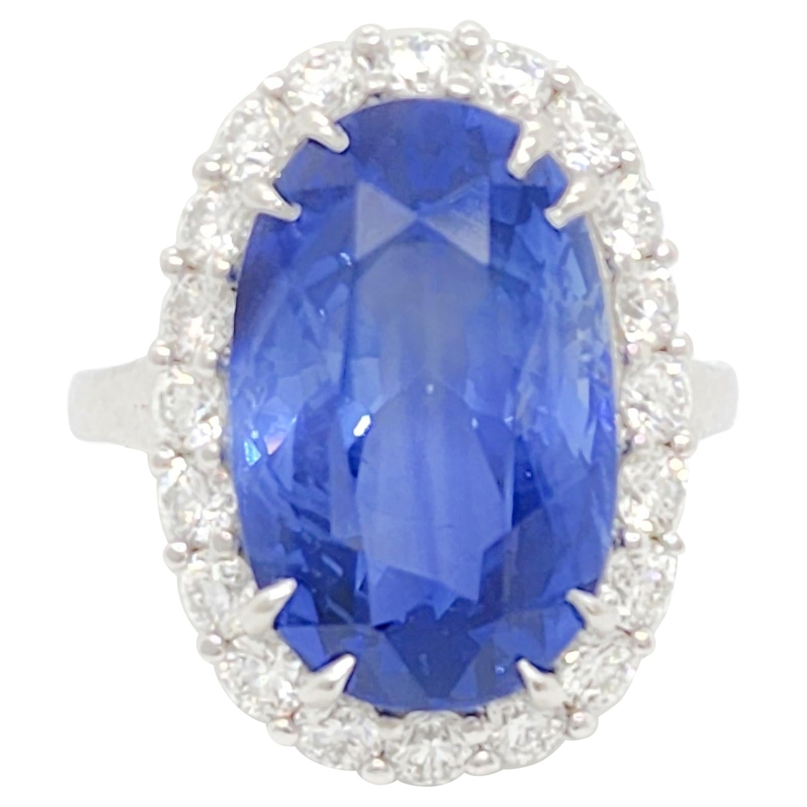 GIA Sri Lanka Blue Sapphire and White Diamond Cocktail Ring in Platinum For Sale
