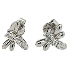 14K White Gold Diamond Dragonfly Shape Stud Earrings 
