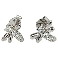 14K White Gold Diamond Dragonfly Shape Stud Earrings