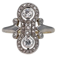 Art Deco 18 Karat Gold Old Cut and Rose Cut Diamond Navette Ring