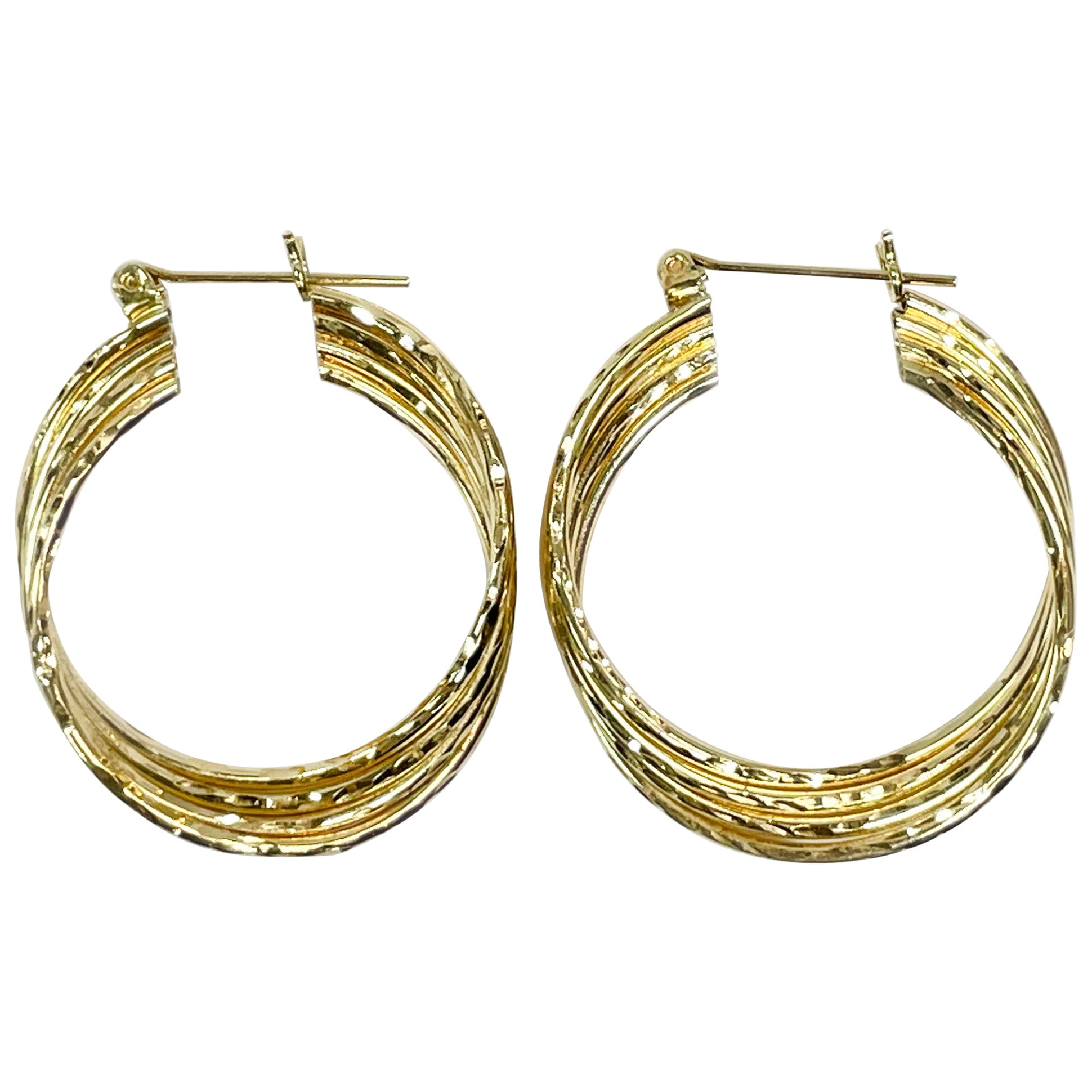 Yellow Gold Wire Diamond Cut Hoop Earrings