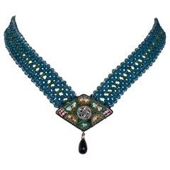 Marina J. London Blue Topaz, Peridot, Seed Pearl and Vintage Mosaic Necklace