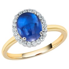 Ceylon Blue Cabochon Sapphire and Diamond Gold Cocktail Ring
