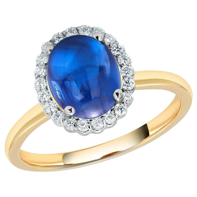 Ceylon Blue Cabochon Sapphire and Diamond Gold Cocktail Ring