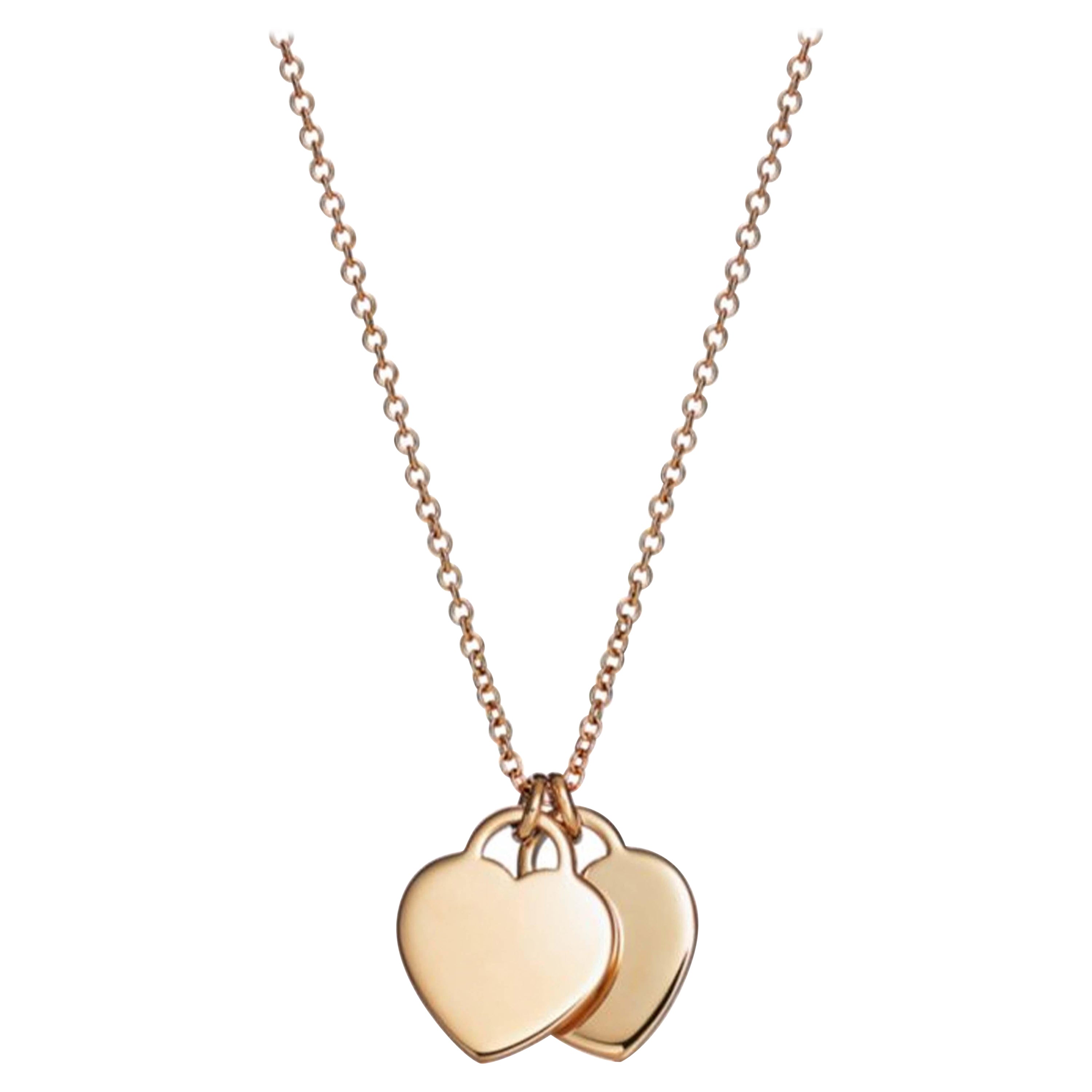 Tiffany & Co. Double Heart Tag Pendant and Chain in 18k Yellow Gold