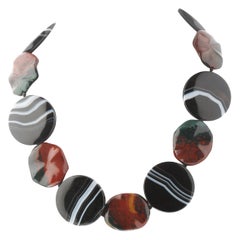 Striated Agate Jasper Silver Beaded Boho Chic Colourful Necklace Intini Jewels