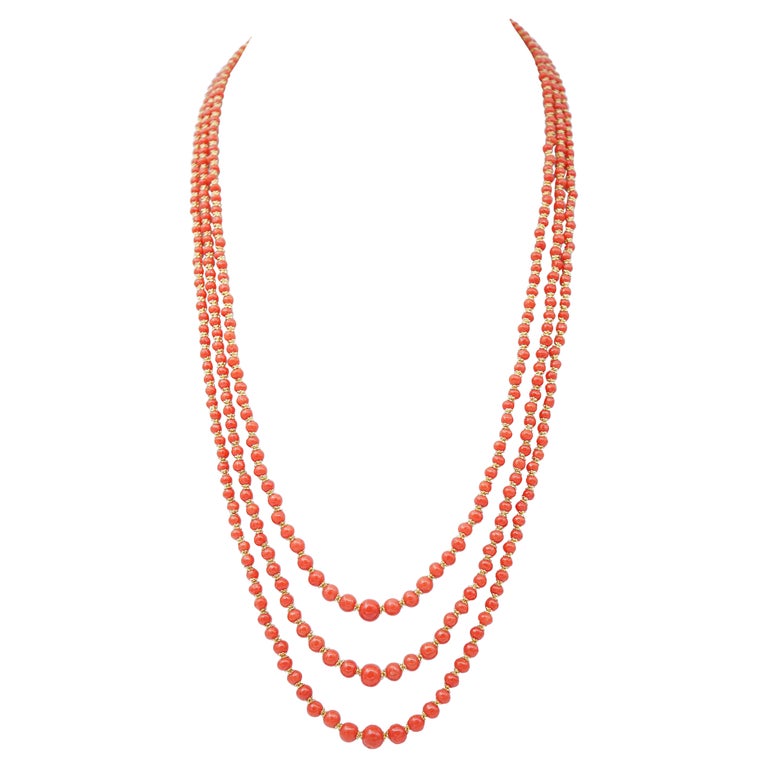 Coral, Multi-Strands Necklace For Sale at 1stDibs