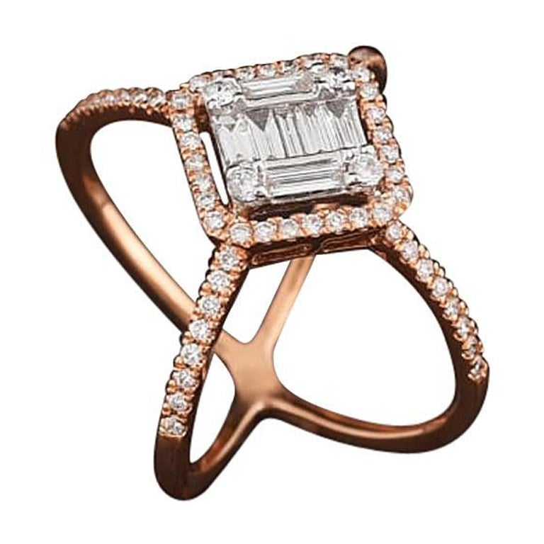 Set in 18 Karat Rose Gold, Invisible Pressure Setting Diamond Cluster Ring For Sale