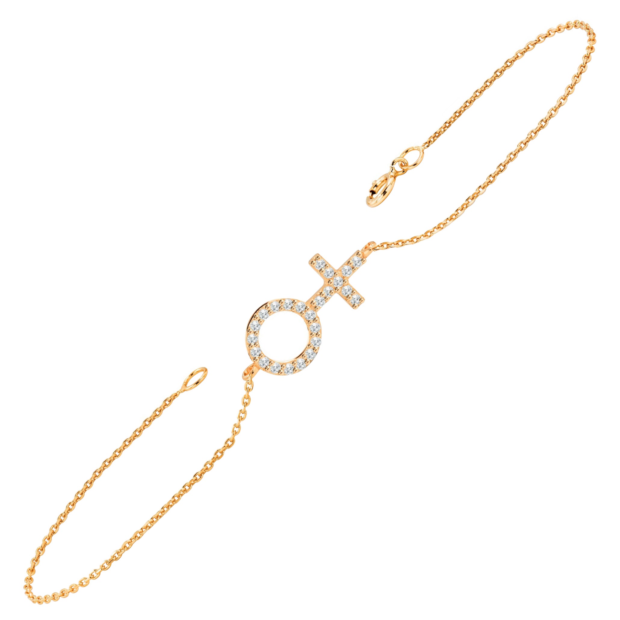 Bracelet minimaliste en or 18 carats avec symbole féminin de 0,18 carat  en vente