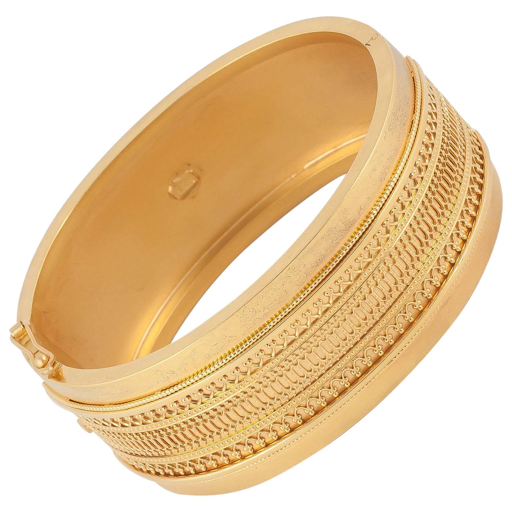 Victorian Gold Etruscan Revival Bangle Bracelet For Sale