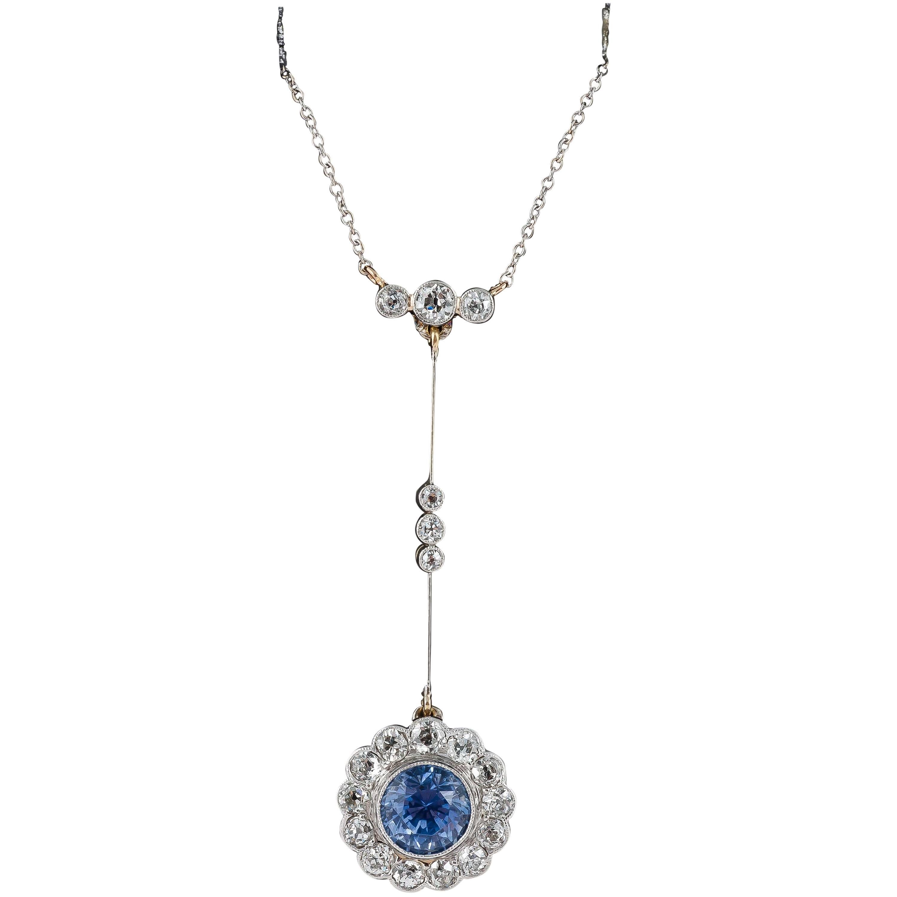 Ceylon Sapphire Diamond Platinum Necklace For Sale
