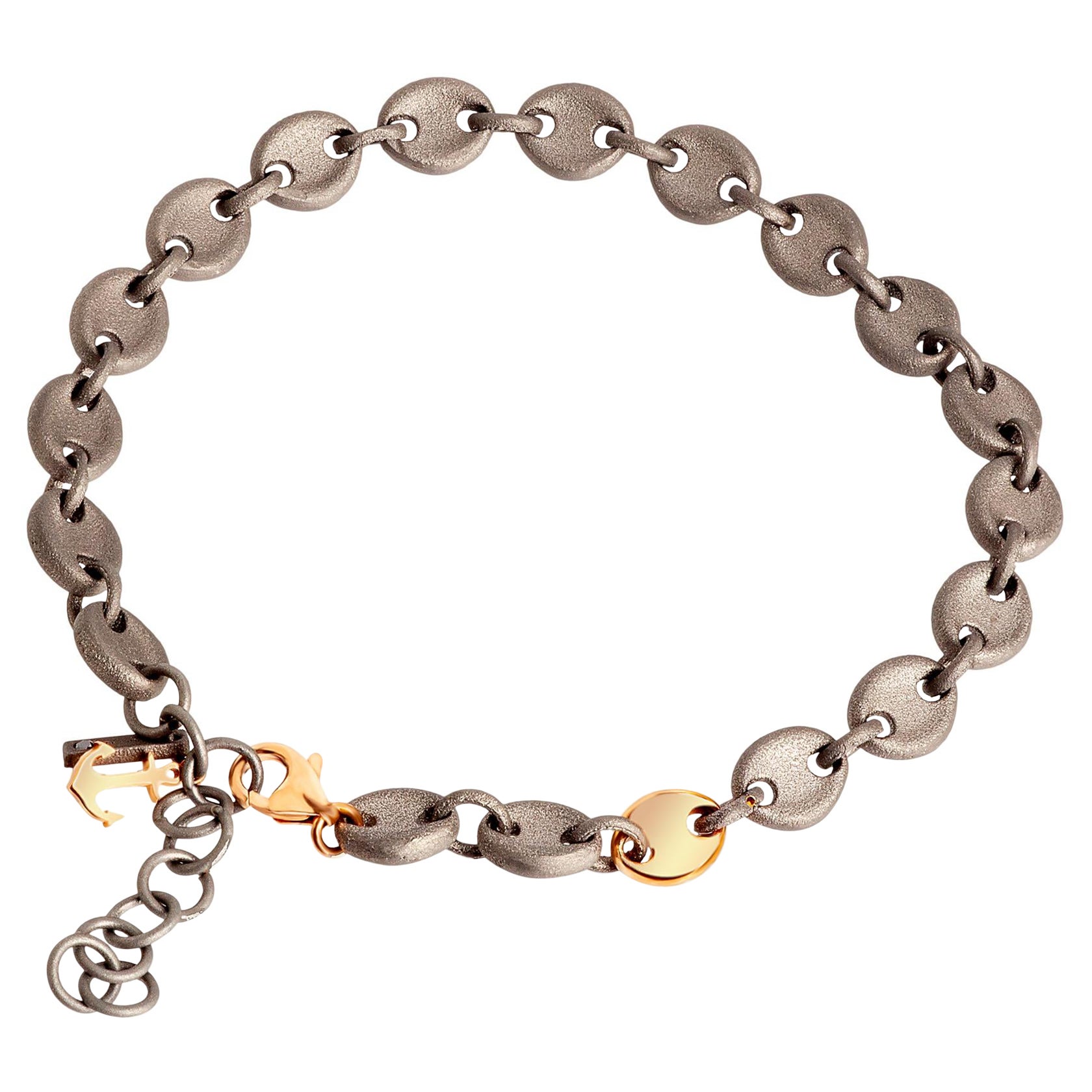 Men's Titanium Marine Link Bracelet, 1 Link & Anchor in 9kt Red Gold For Sale