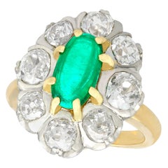 1920s 1.50 Carat Cabochon Cut Emerald and 2.85ct Diamond Gold Engagement Ring
