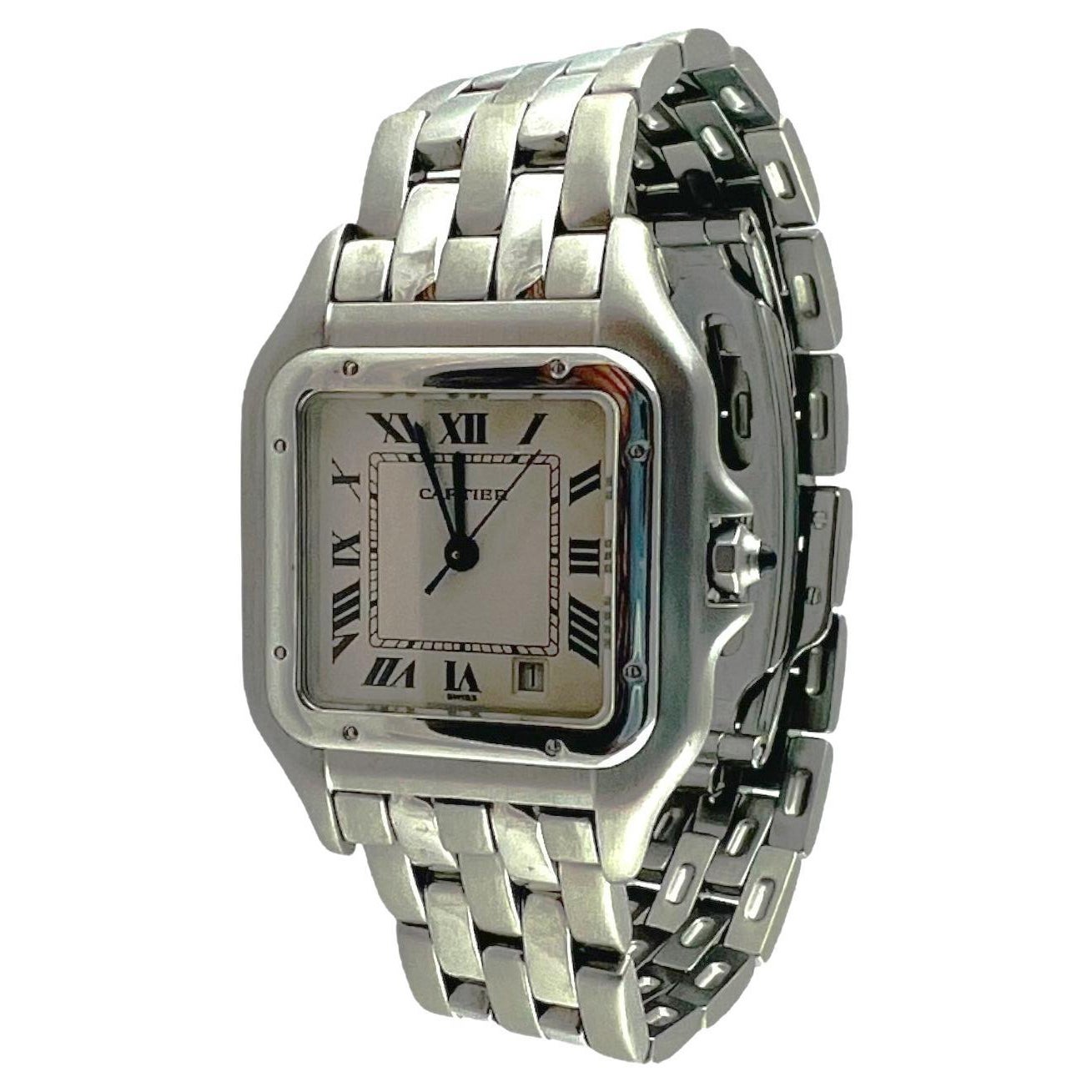Cartier Panthere Stainless Steel Ladies Midsize Watch White Roman Dial 1310