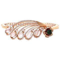 18k Rose Gold Ice Jadeite Jade Phoenix Bracelet Bangle & Diamonds 'High Jewelry'