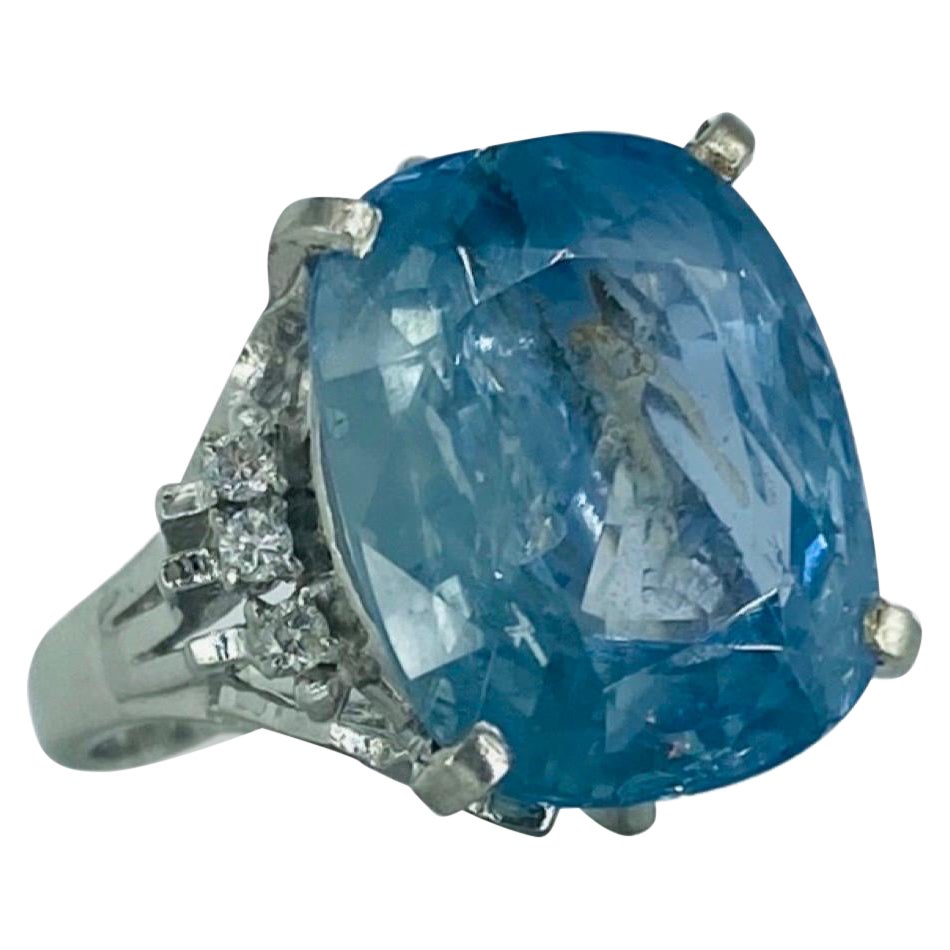 Antique 14.53 Carat Cushion Burma Sapphire Pastel Blue No Heat Platinum Ring For Sale
