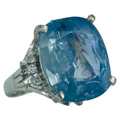 Bague ancienne en platine avec saphir de Birmanie taille coussin bleu pastel sans chaleur de 14,53 carats