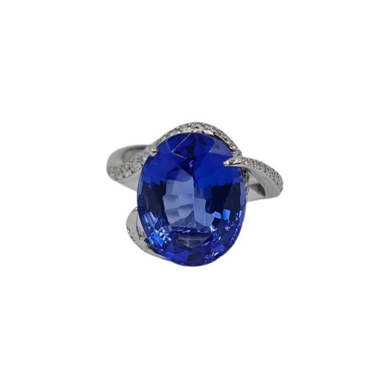 EGL Certified 7 Carat Blue Violet Tanzanite 18 Carats white gold ring