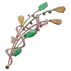 18K Rose Gold Genuine Imperial Jadeite Jade Pendant & Brooch with Diamonds