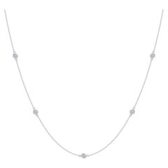 Collier à lunette en or blanc 14 carats avec diamants de 1,5 carat, taille ronde de 18 pouces