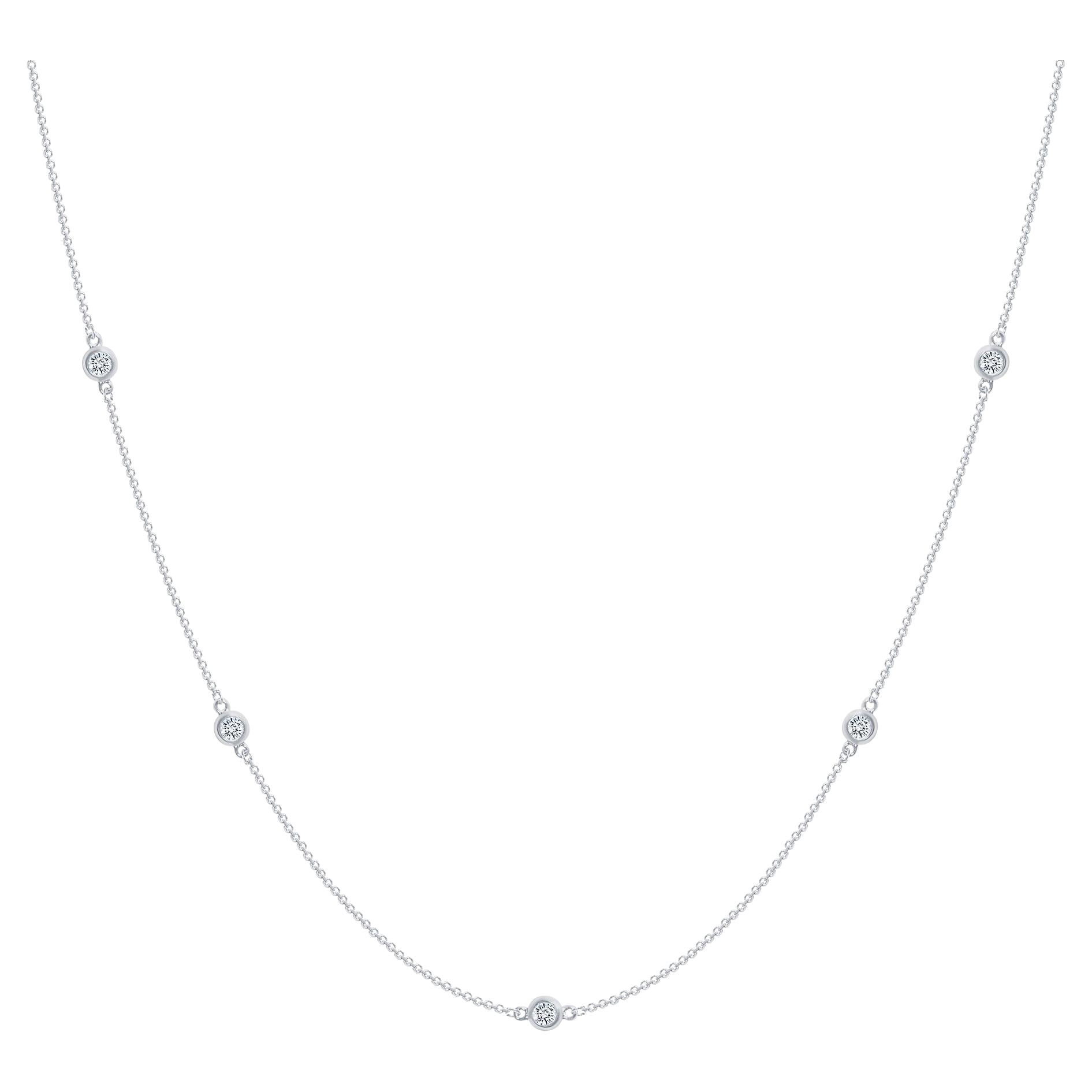 24 Inch 14k White Gold 1.5 Carat Diamond by the Yard Round-Cut Bezel Necklace For Sale