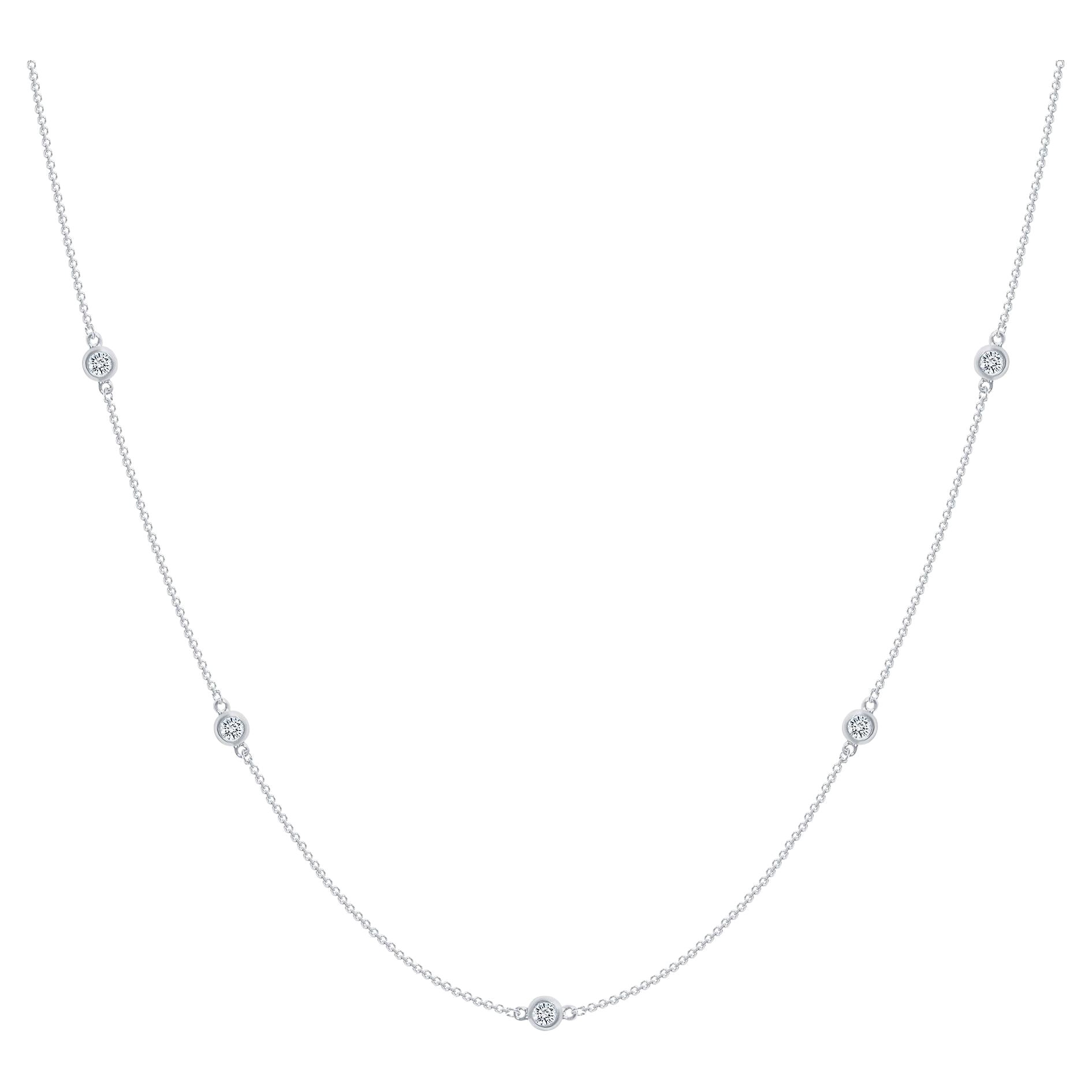 20 Inch 14k White Gold 2 Carat Diamond by the Yard Round-Cut Bezel Necklace For Sale