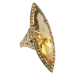 Diamond Yellow Quartz Crystal Ring 18K Gold Vintage