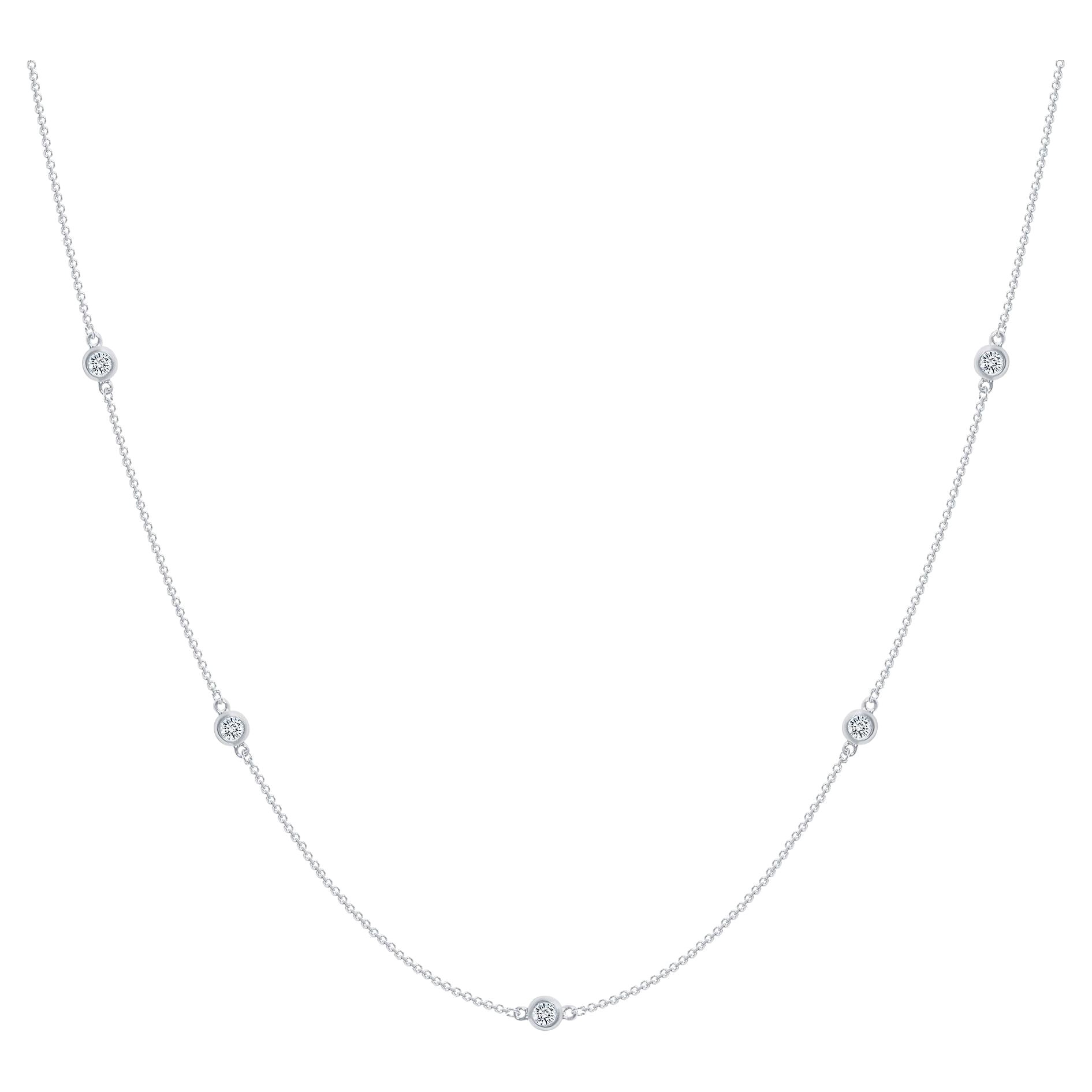 24 Inch 14k White Gold 2 Carat Diamond by the Yard Round-Cut Bezel Necklace