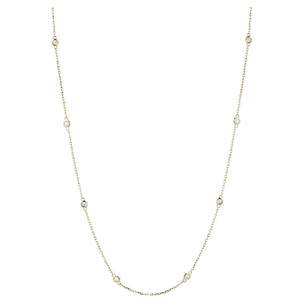 14k Yellow Gold 0.50 Carat Diamond by the Yard Round-Cut Bezel Necklace For Sale