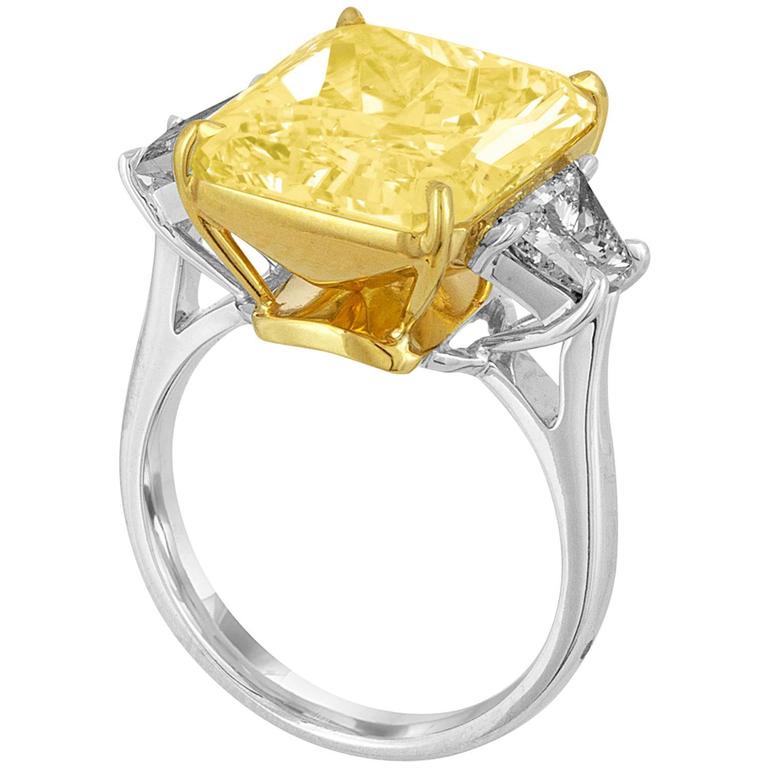 10.04 Carat GIA Cert Light Yellow Diamond Gold Platinum Ring at 1stDibs