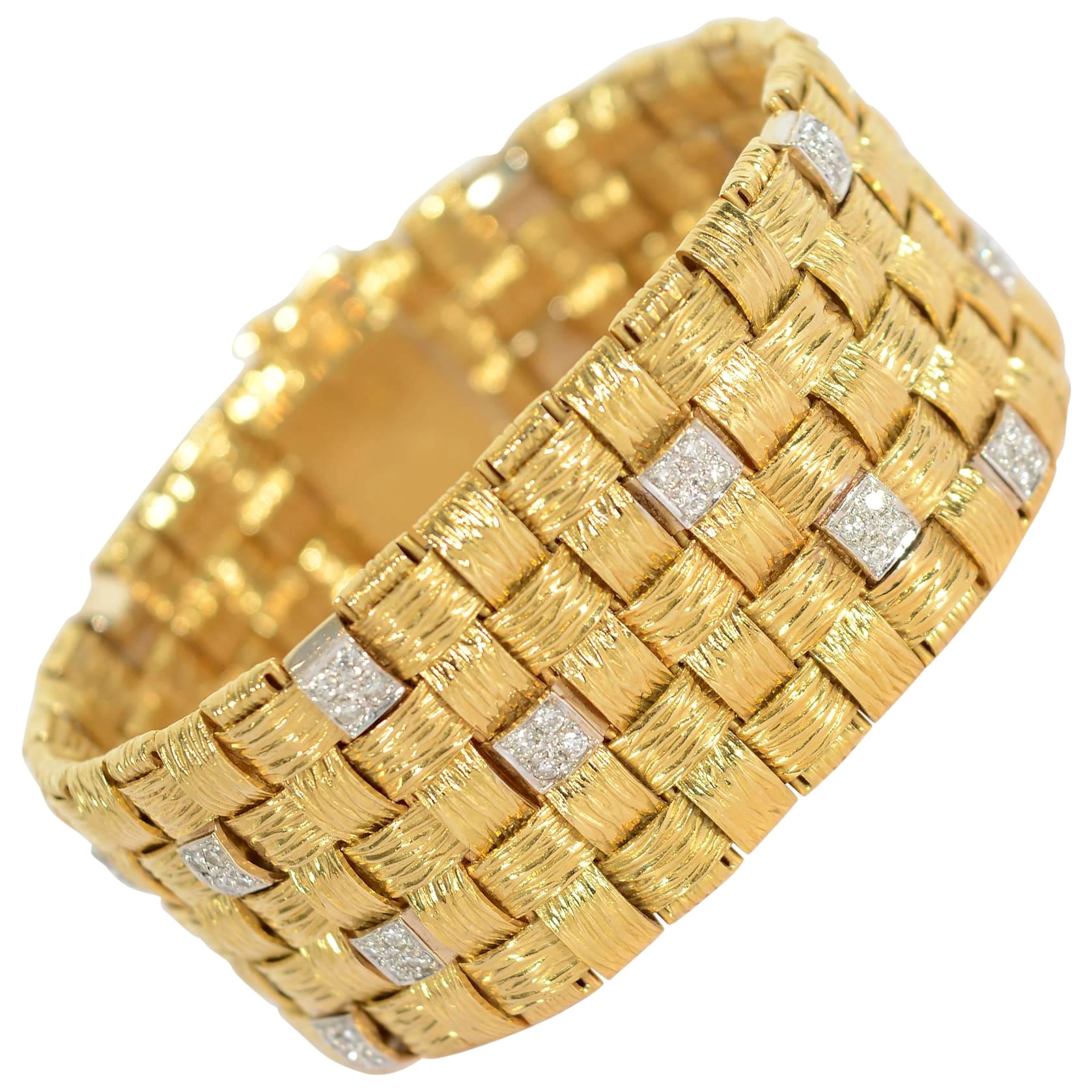 Day/ Night Gold and Diamond Woven Bracelet Black, Starr and Frost For Sale