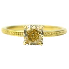 Julius Cohen 1.02 Carat Yellow Diamond and Yellow Gold Engagement Ring