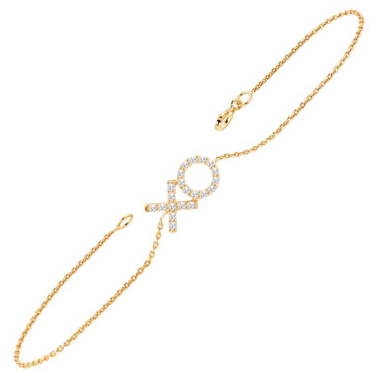 14K Gold 0.2 Ct Diamond XO XO Friendship Bracelet For Sale at 1stDibs