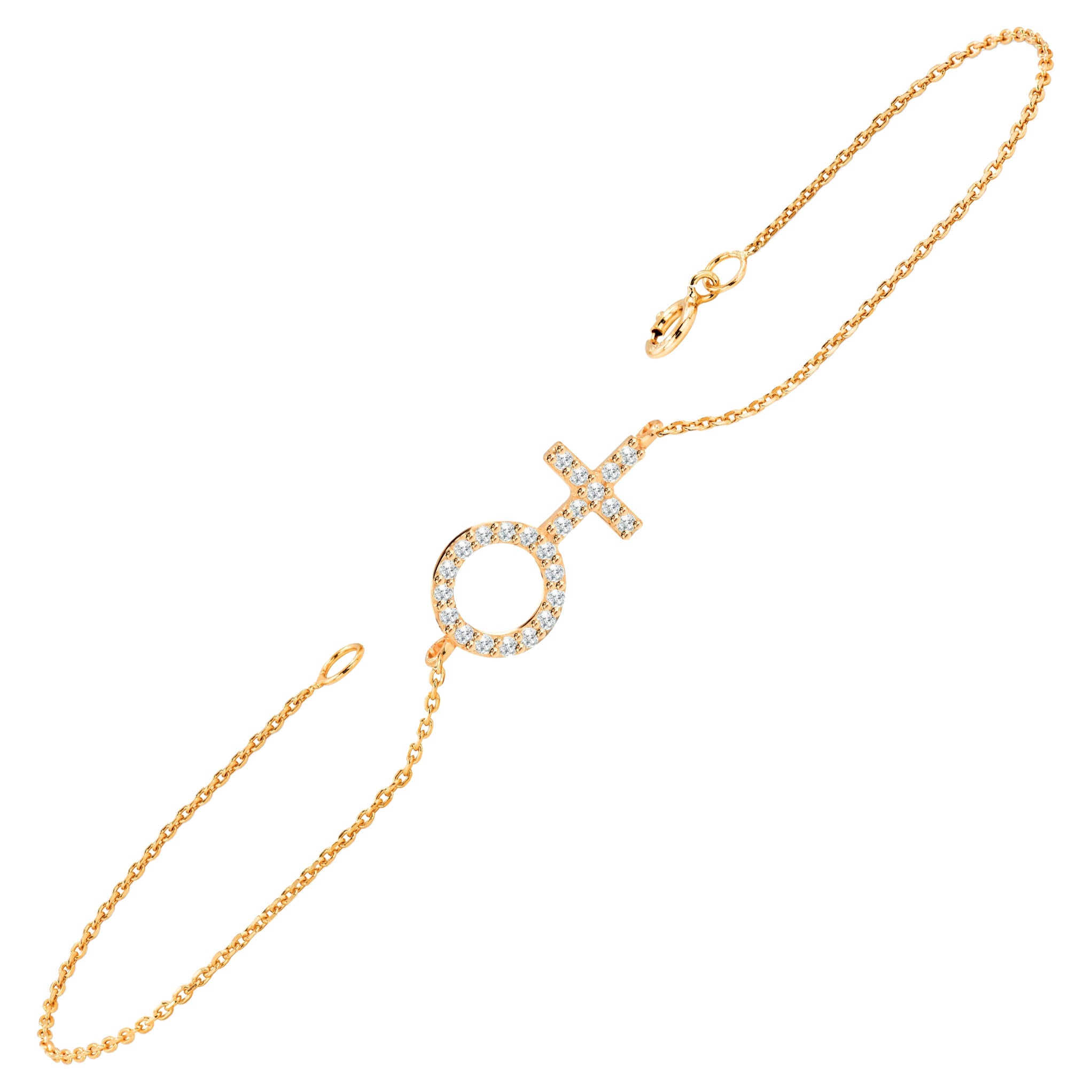 Bracelet minimaliste en or 14 carats avec symbole féminin de 0,18 carat 