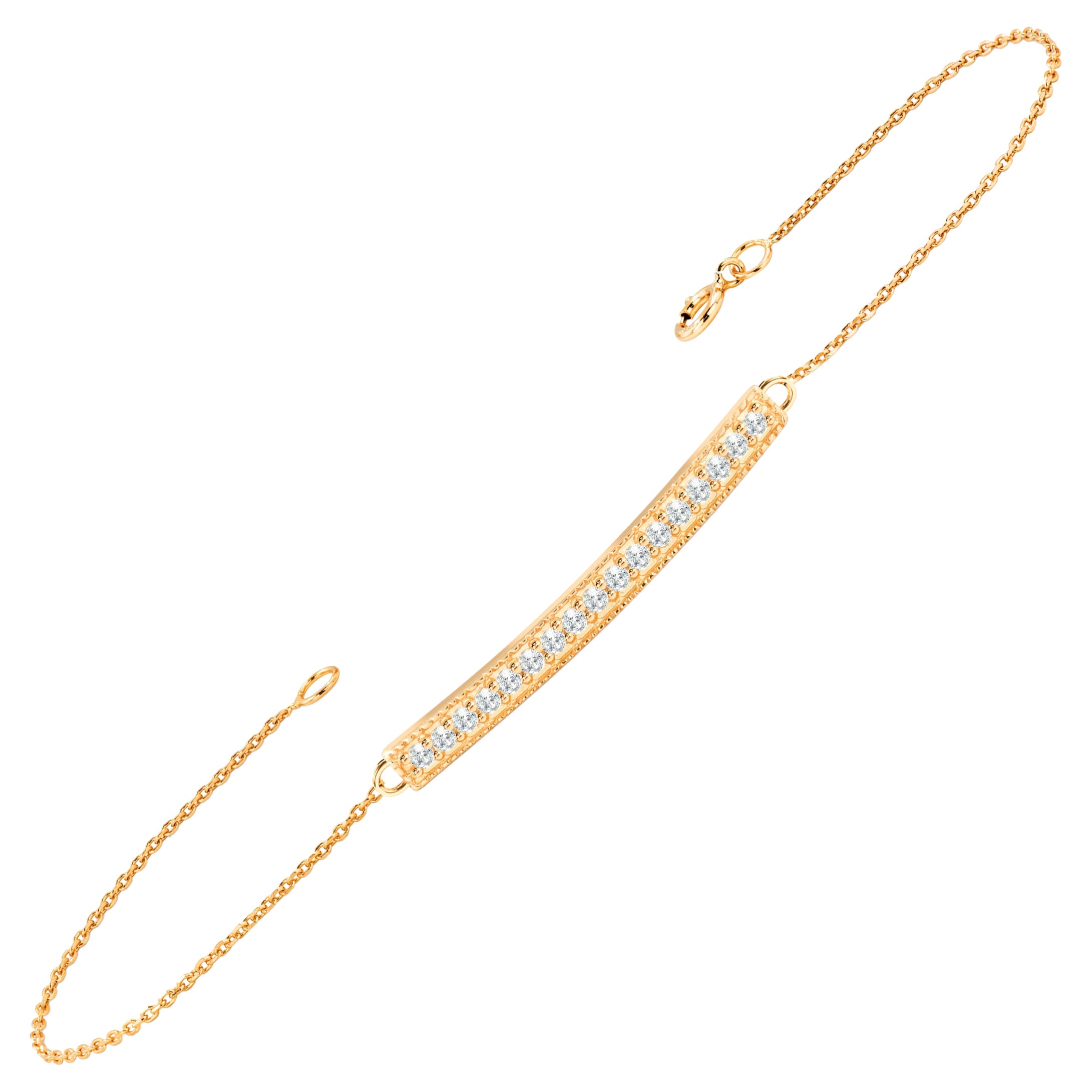 14K Gold 0.22 Ct Diamond Bar minimalist Layering Bracelet 