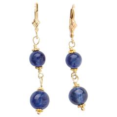 Blue Sapphire Gold Bead Drop Earrings 7