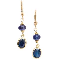 Sapphire Gold French Wire Drop Earrings 4